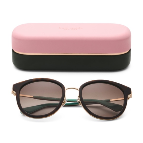 NWT! Kate Spade 55mm Metal Round Sunglasses + iconic KS pink/green hard case